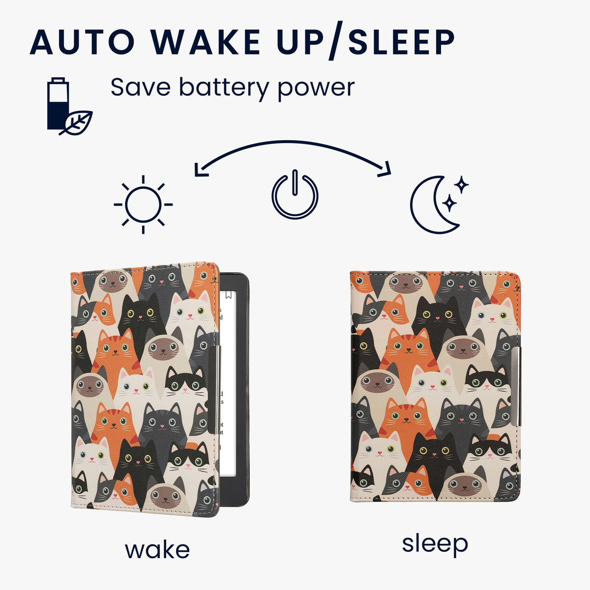 kwmobile Schutzhülle für Kobo Aura Edition 2 Hülle - eReader Flip Case mit Handschlaufe und Auto Sleep Funktion - Katzen mit Orange Schwarz Weiß Orange  [dsg03]