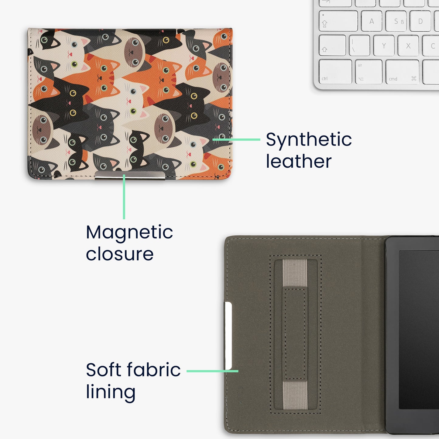 kwmobile Schutzhülle für Kobo Aura Edition 2 Hülle - eReader Flip Case mit Handschlaufe und Auto Sleep Funktion - Katzen mit Orange Schwarz Weiß Orange  [dsg03]