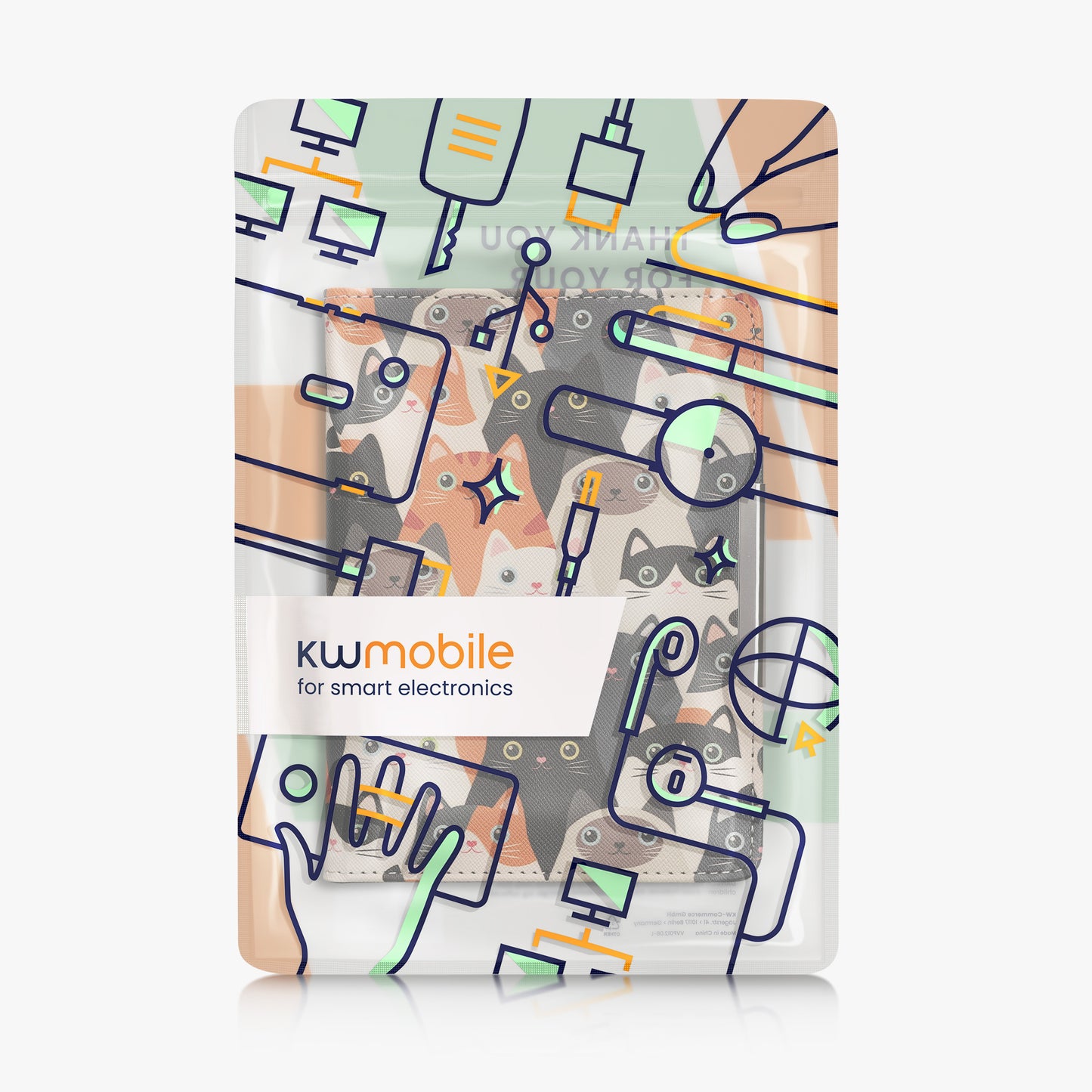 kwmobile Schutzhülle für Kobo Aura Edition 2 Hülle - eReader Flip Case mit Handschlaufe und Auto Sleep Funktion - Katzen mit Orange Schwarz Weiß Orange  [dsg03]