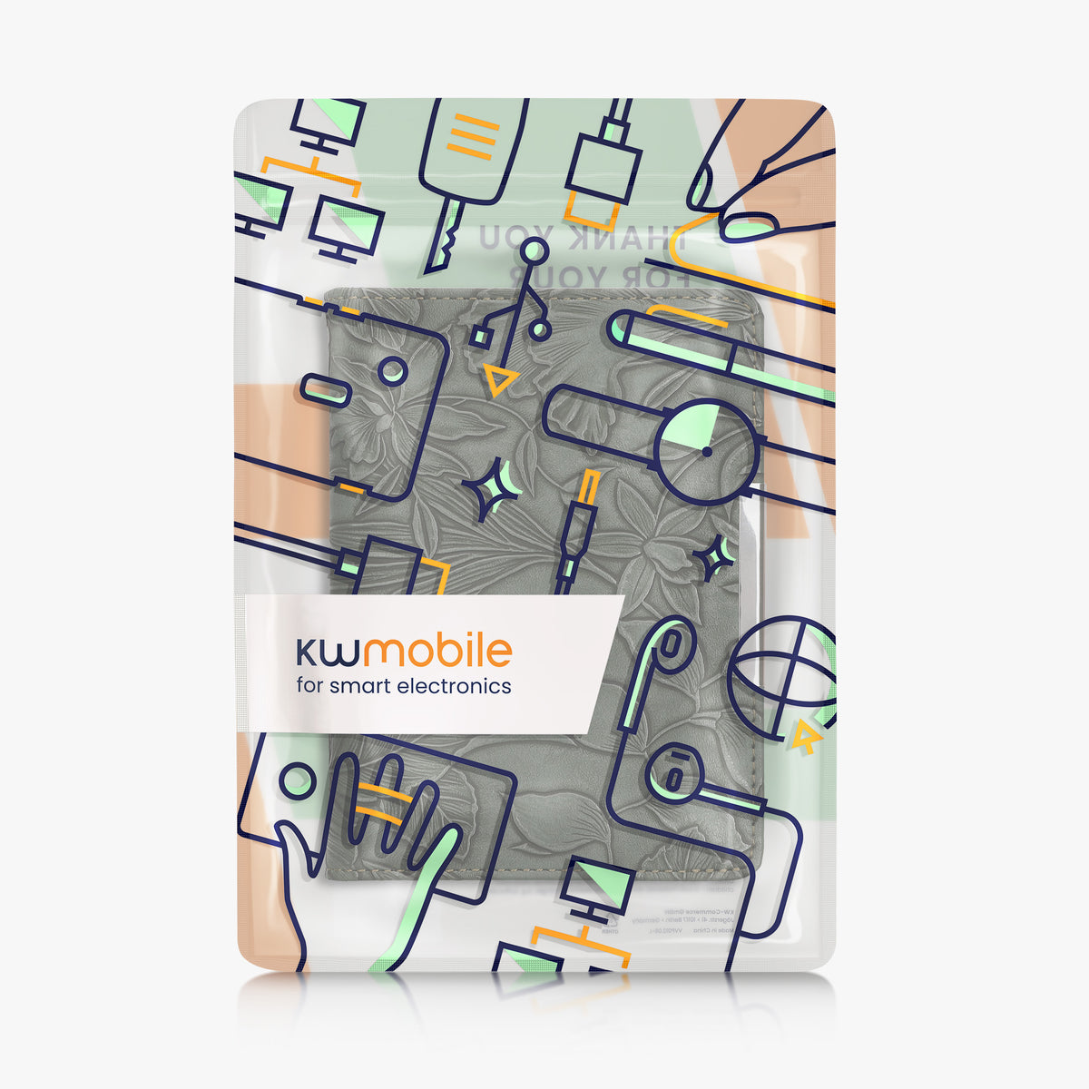 kwmobile Schutzhülle für Kobo Aura Edition 2 Hülle - eReader Flip Case mit Handschlaufe und Auto Sleep Funktion - Blumen im grünen Relief mit Grün Grün  [dsg04]