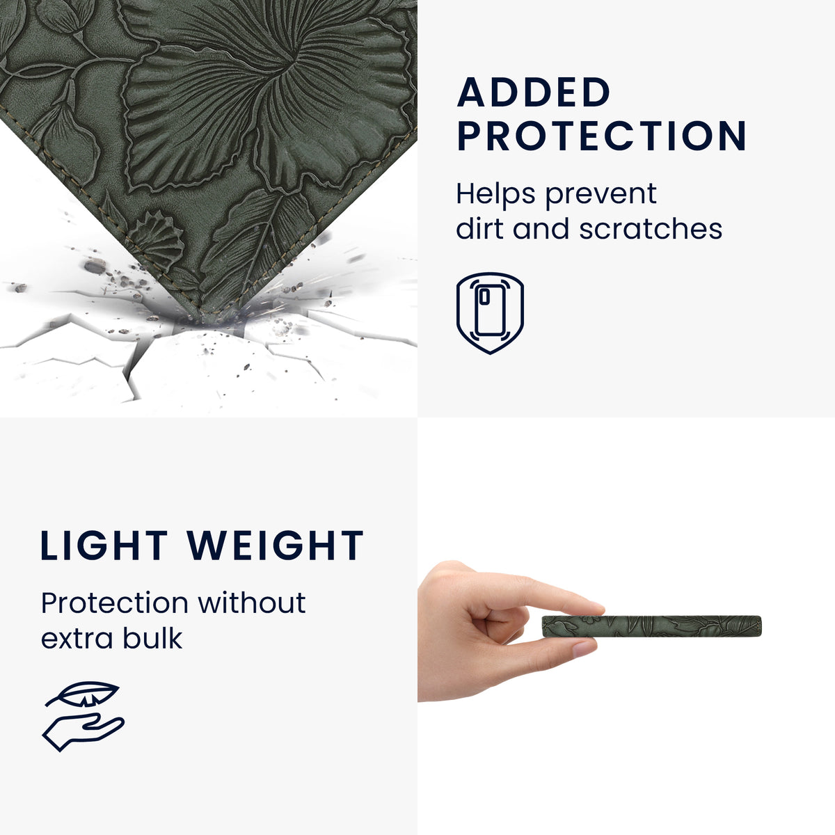 kwmobile Schutzhülle für Kobo Aura Edition 2 Hülle - eReader Flip Case mit Handschlaufe und Auto Sleep Funktion - Blumen im grünen Relief mit Grün Grün  [dsg04]