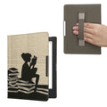 kwmobile Schutzhülle für Kobo Aura H2O Edition 1 Hülle - eReader Flip Case mit Handschlaufe und Auto Sleep Funktion - Lesende Frau mit Schwarz Beige Schwarz  [dsg01]