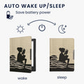 kwmobile Schutzhülle für Kobo Aura H2O Edition 1 Hülle - eReader Flip Case mit Handschlaufe und Auto Sleep Funktion - Lesende Frau mit Schwarz Beige Schwarz  [dsg01]
