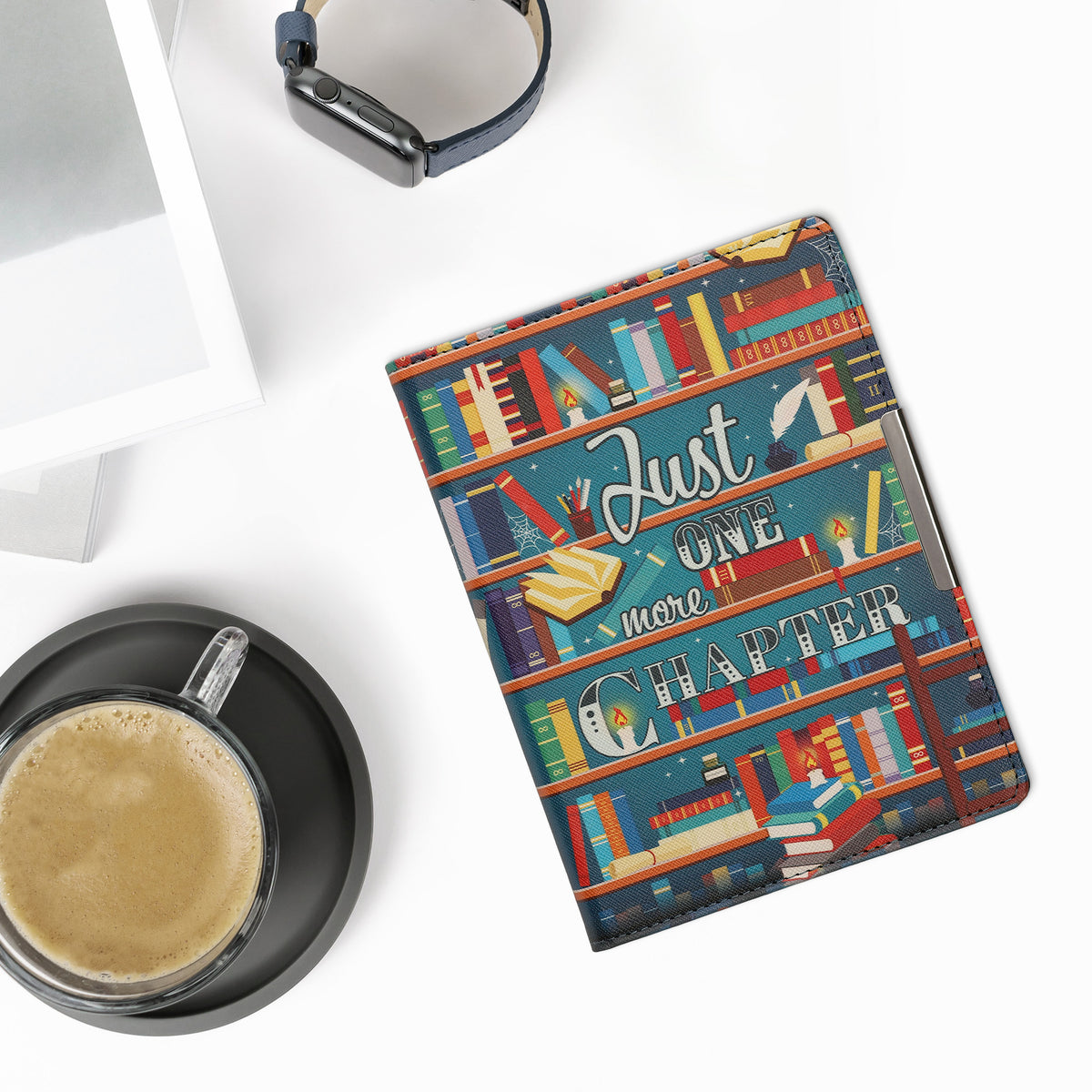 kwmobile Schutzhülle für Kobo Aura H2O Edition 1 Hülle - eReader Flip Case mit Handschlaufe und Auto Sleep Funktion - Bibliothek Motto mit Mehrfarbig Mehrfarbig  [dsg02]