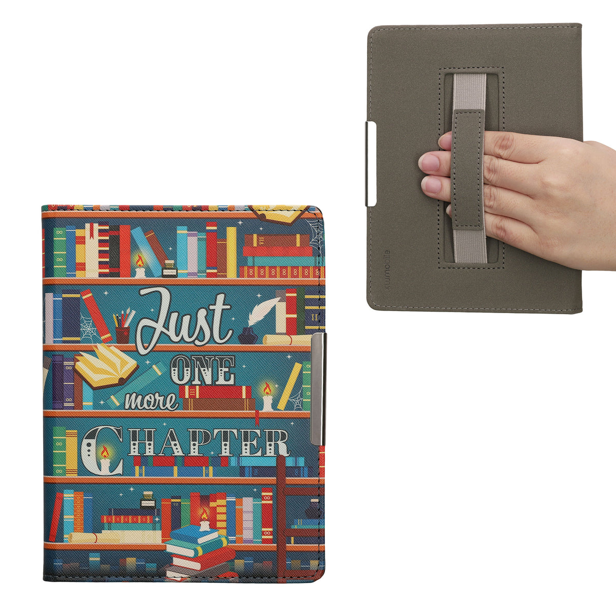 kwmobile Schutzhülle für Kobo Aura H2O Edition 1 Hülle - eReader Flip Case mit Handschlaufe und Auto Sleep Funktion - Bibliothek Motto mit Mehrfarbig Mehrfarbig  [dsg02]