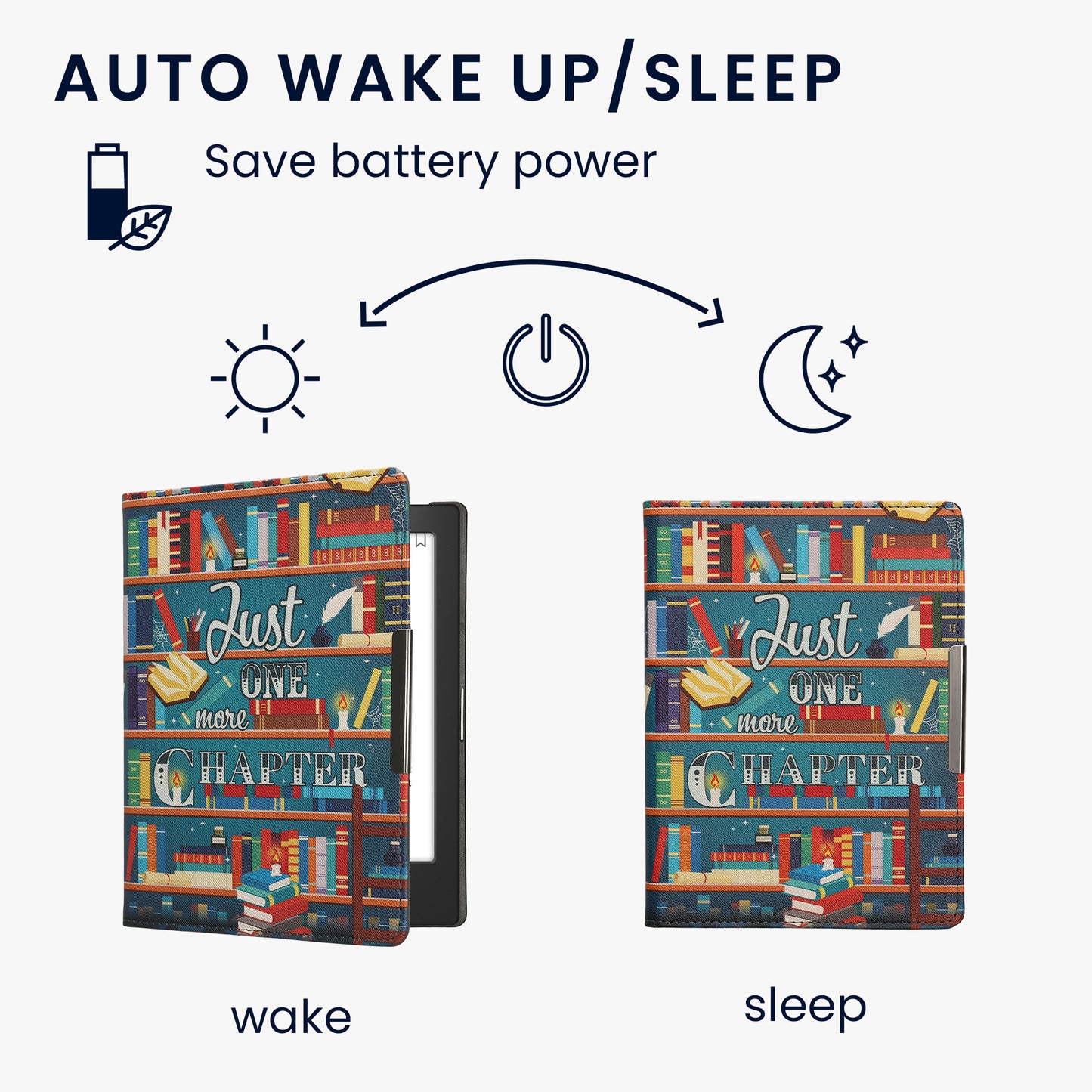kwmobile Schutzhülle für Kobo Aura H2O Edition 1 Hülle - eReader Flip Case mit Handschlaufe und Auto Sleep Funktion - Bibliothek Motto mit Mehrfarbig Mehrfarbig  [dsg02]