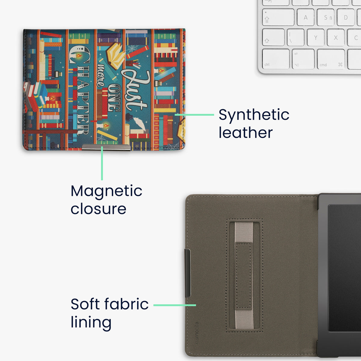 kwmobile Schutzhülle für Kobo Aura H2O Edition 1 Hülle - eReader Flip Case mit Handschlaufe und Auto Sleep Funktion - Bibliothek Motto mit Mehrfarbig Mehrfarbig  [dsg02]