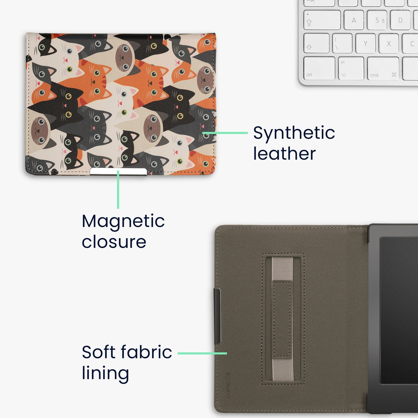 kwmobile Schutzhülle für Kobo Aura H2O Edition 1 Hülle - eReader Flip Case mit Handschlaufe und Auto Sleep Funktion - Katzen mit Orange Schwarz Weiß Orange  [dsg03]