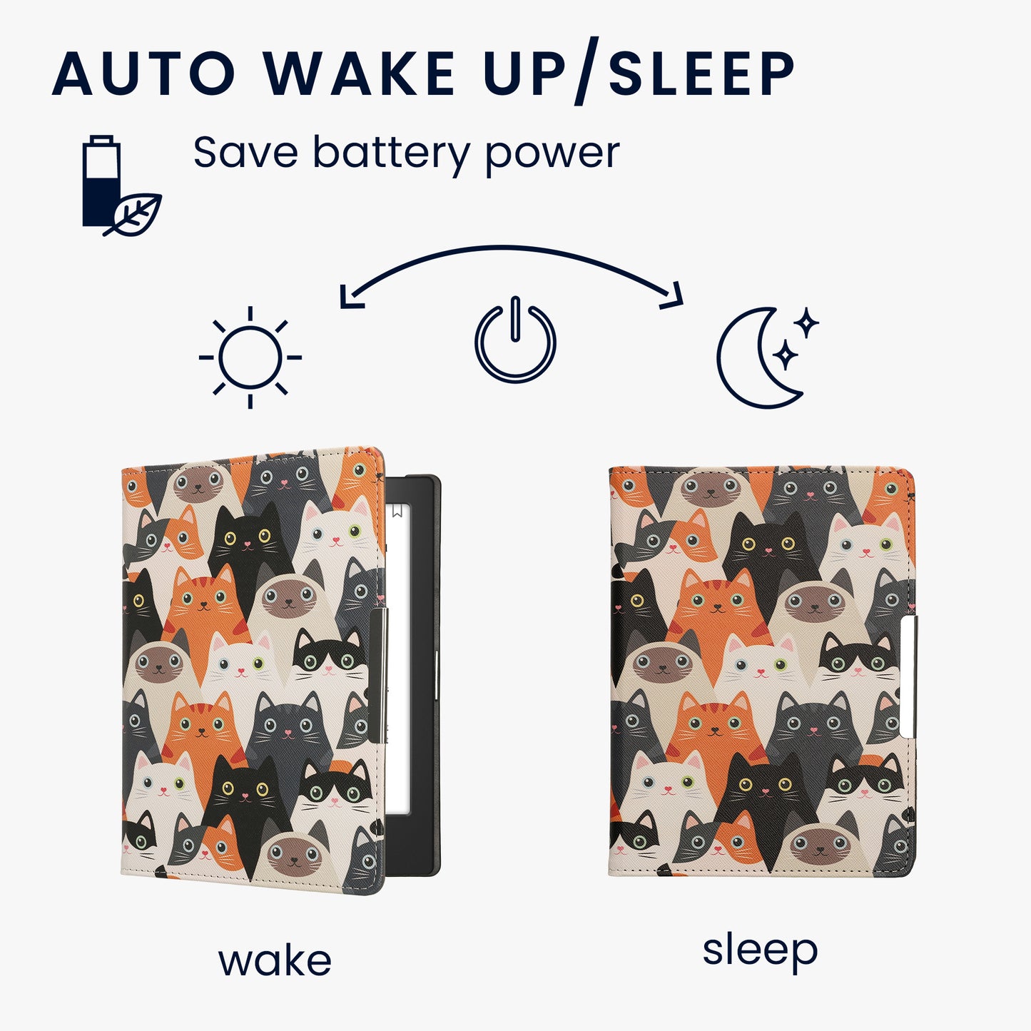 kwmobile Schutzhülle für Kobo Aura H2O Edition 1 Hülle - eReader Flip Case mit Handschlaufe und Auto Sleep Funktion - Katzen mit Orange Schwarz Weiß Orange  [dsg03]