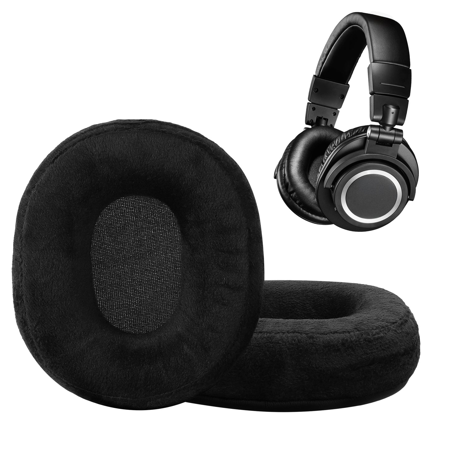kwmobile 2x Velours Ohr Polster für AudioTechnica ATH M20x BT Ohrpolster - Ersatz Ohrpolster - Kopfhörer Ersatzteile - Kopfhörer Ersatzpolster für Over Ear Headphones Schwarz  