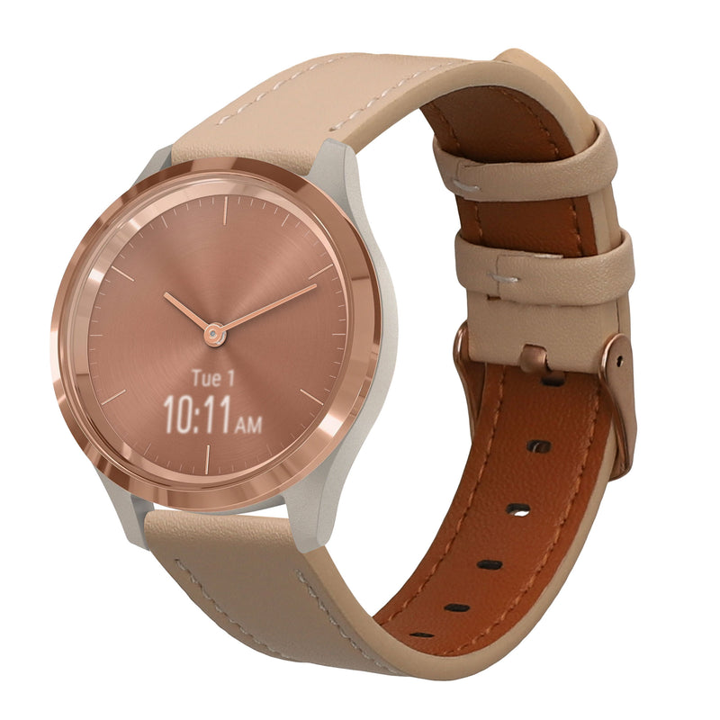 kwmobile Echtleder Uhrenarmband für Garmin vivomove 3S / vivoactive 4S Armband - Ersatzarmband für Fitnesstracker - Wechselarmband Smartwatch - Beige Braun Beige  