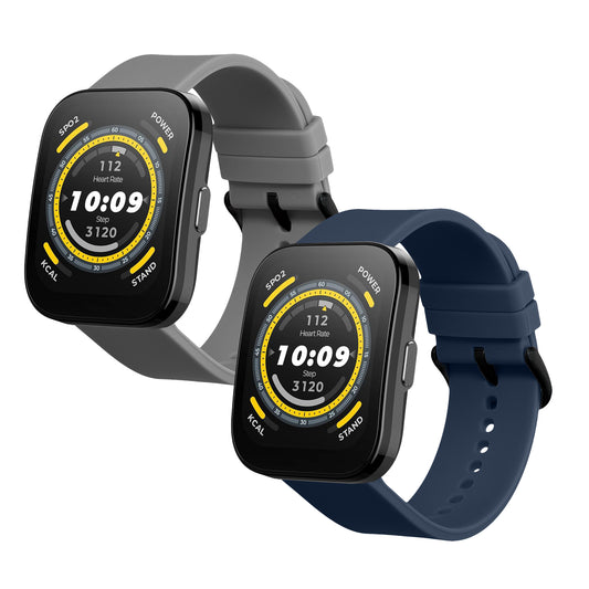 kwmobile 2x Uhrenarmband für 22mm Amazfit Bip 6 / Bip 5 Unity / Bip 5 / GTS 3 / Balance 2 / Helio Strap Armband - Fitnesstracker Band Set aus TPU Silikon - Ersatzarmband Smartwatch - Dunkelblau Grau Dunkelblau  [dsg06]