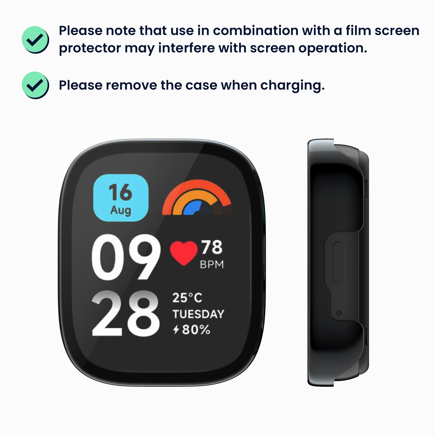 kwmobile Glas Hülle für Xiaomi Redmi Watch 3 Active / Redmi Watch 3 Lite Schutzhülle - Fullbody Fitnesstracker Case Set aus Glas