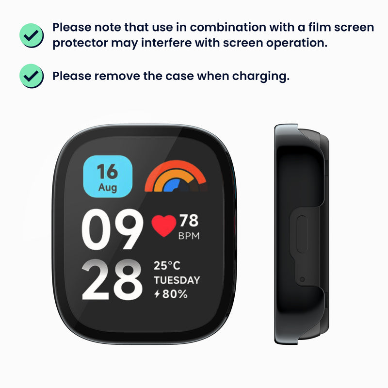 kwmobile Glas Hülle für Xiaomi Redmi Watch 3 Active / Redmi Watch 3 Lite Schutzhülle - Fullbody Fitnesstracker Case Set aus Glas