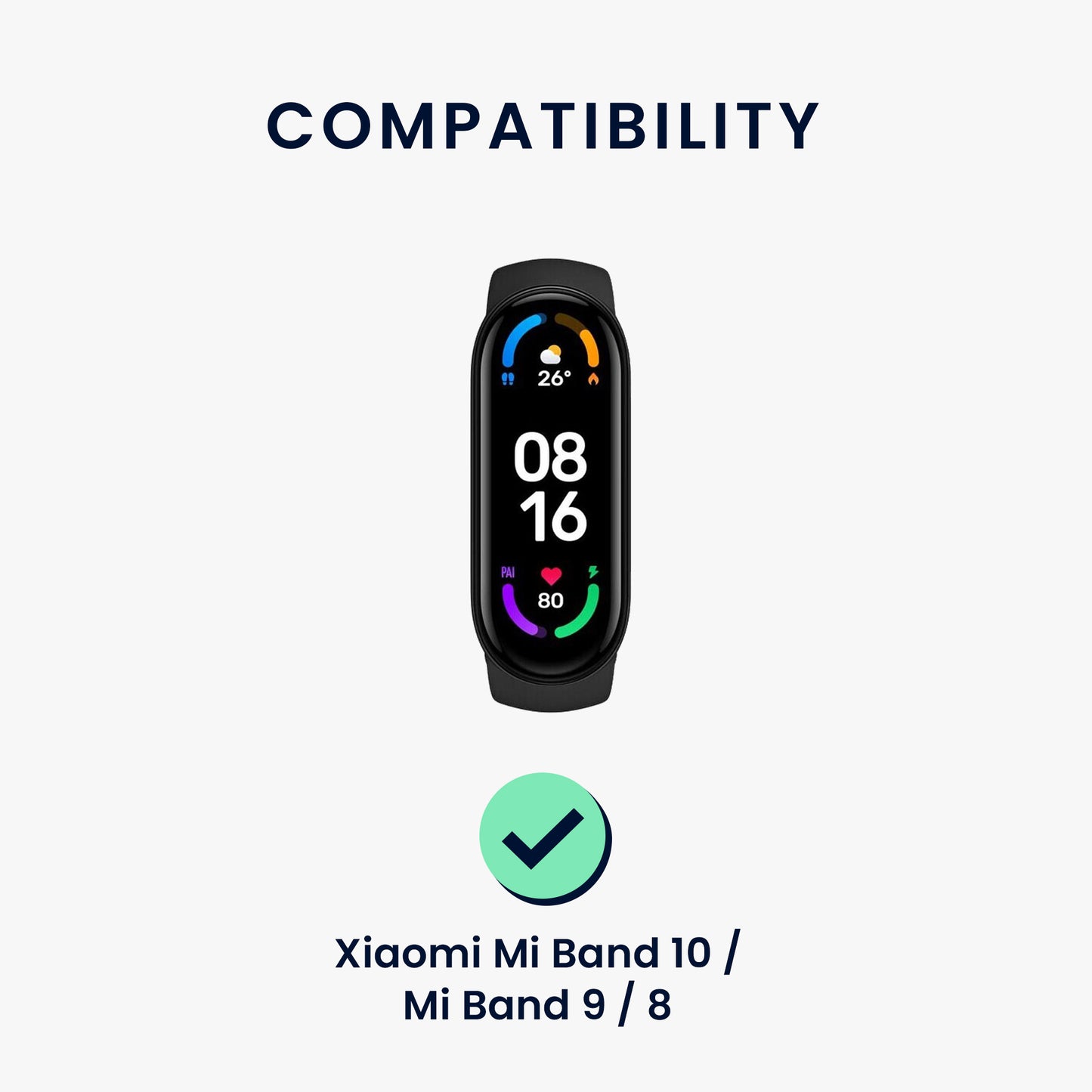 kwmobile Armband kompatibel mit Xiaomi Mi Band 10 / Mi Band 9 / 8 - Fitnesstracker Sportarmband - Innenmaße von