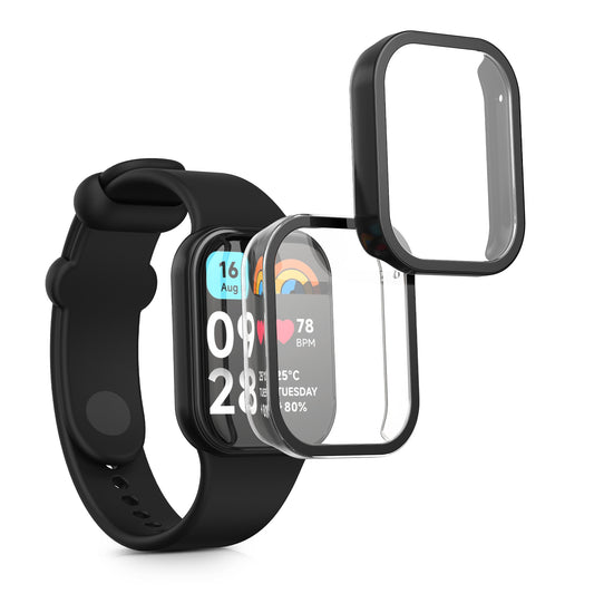 kwmobile 2x Glas Hülle für Xiaomi Smart Band 8 Pro / Smart Band 9 Pro Schutzhülle - Fullbody Fitnesstracker Case Set aus Glas - Transparent Schwarz Transparent  [dsg01]