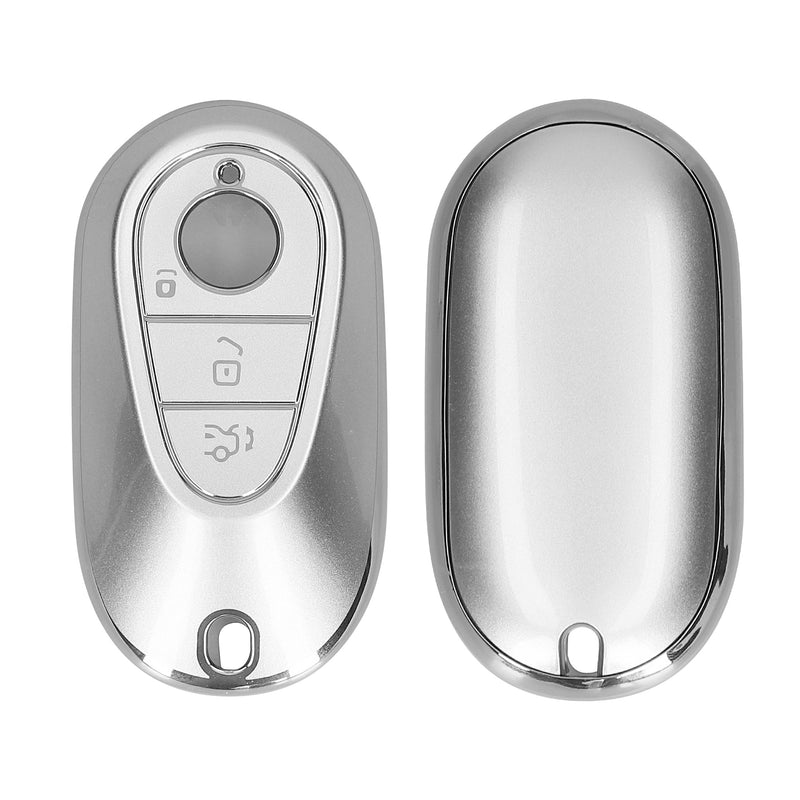 kwmobile Schlüsselhülle für Mercedes Benz 3-Tasten Smart Autoschlüssel Hülle - Autoschlüssel Schlüssel Hülle aus TPU Silikon - Schlüsselschutz Gehäuse in Silber matt Silber matt  [dsg02]