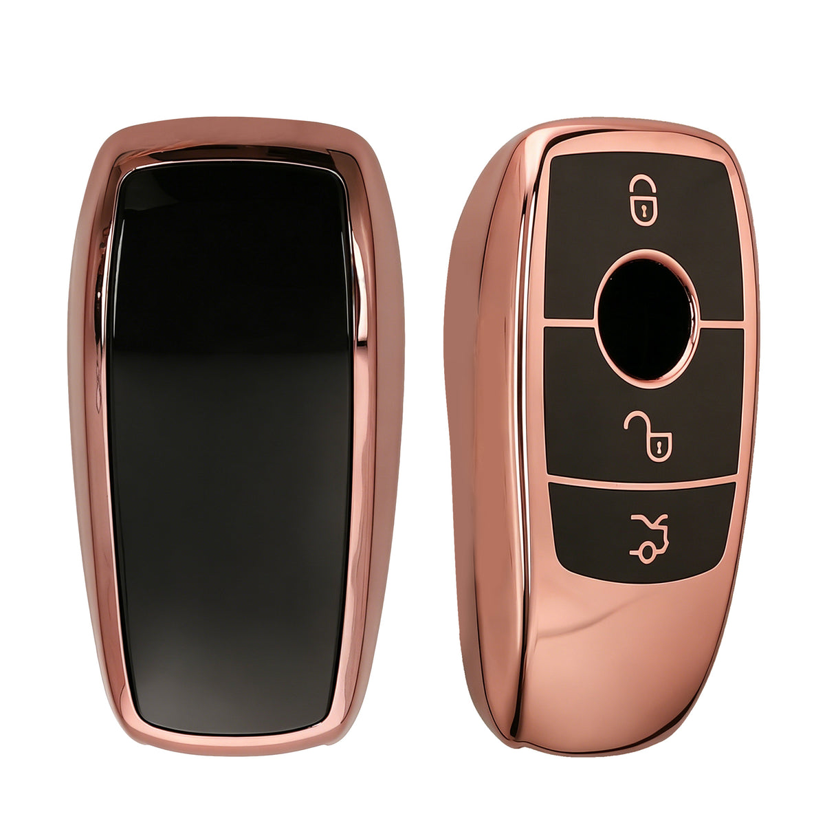 kwmobile Schlüsselhülle für Mercedes Benz Smart Key Autoschlüssel (nur Keyless) Hülle - Autoschlüssel Schlüssel Hülle aus TPU Silikon - Schlüsselschutz Gehäuse in Hochglanz Rosegold Hochglanz Rosegold  [dsg05]