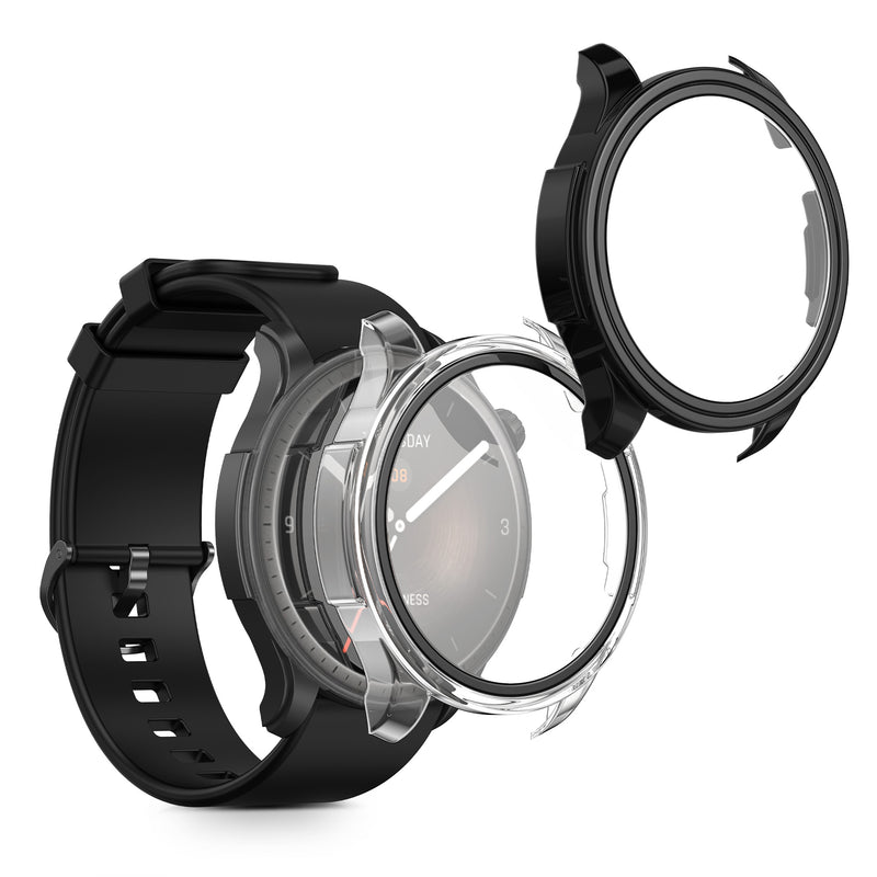 kwmobile 2x Glas Hülle für Huami Amazfit Balance A2286 Schutzhülle - Fullbody Fitnesstracker Case Set aus Glas - Transparent Schwarz Transparent  [dsg02]