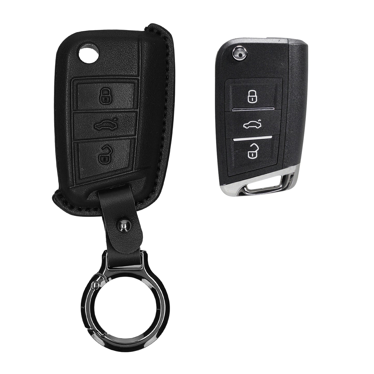 kwmobile Schlüsselhülle für VW Golf 7 MK7 3-Tasten Autoschlüssel Hülle Leder - Autoschlüssel Schlüssel Hülle - Schlüsselcover Schlüsselschutz in Schwarz Schwarz  [dsg02]