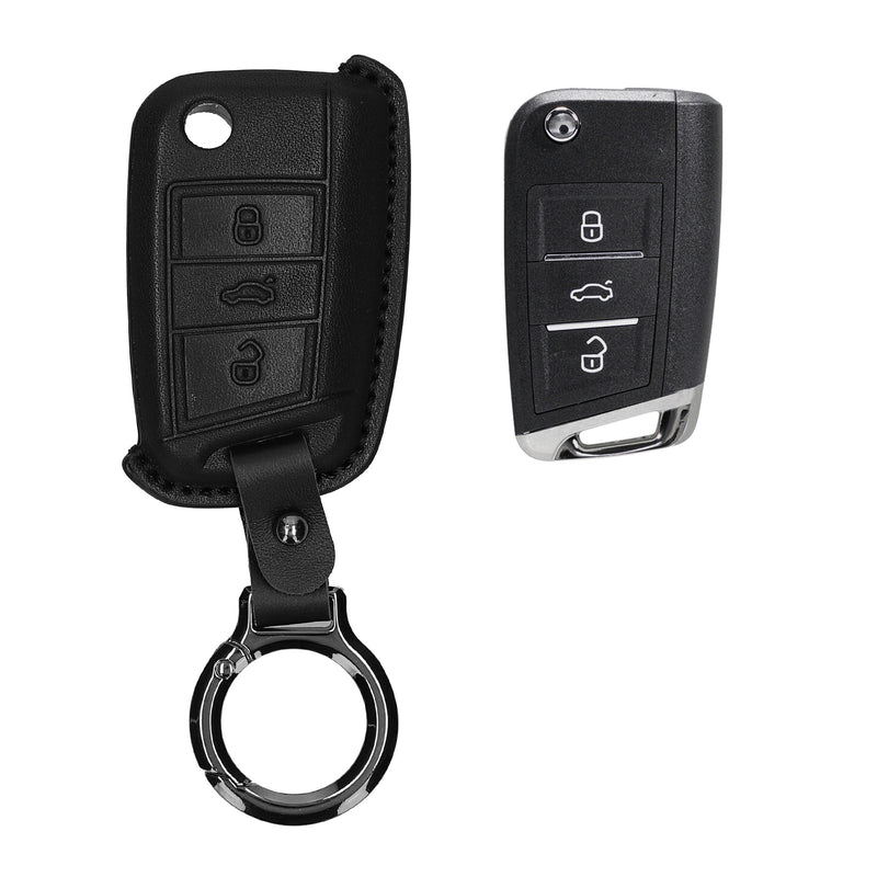 kwmobile Schlüsselhülle für VW Golf 7 MK7 3-Tasten Autoschlüssel Hülle Leder - Autoschlüssel Schlüssel Hülle - Schlüsselcover Schlüsselschutz in Schwarz Schwarz  [dsg02]