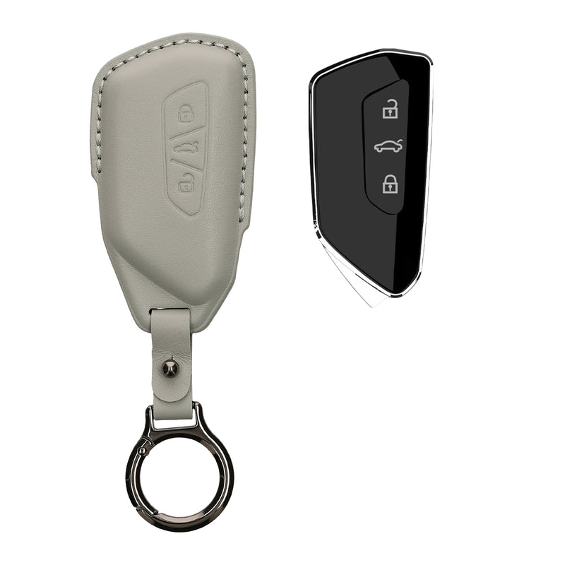 kwmobile Schlüsselhülle für VW Golf 8 3-Tasten Autoschlüssel Hülle Leder - Autoschlüssel Schlüssel Hülle - Schlüsselcover Schlüsselschutz in Hellgrau Hellgrau  [dsg07]