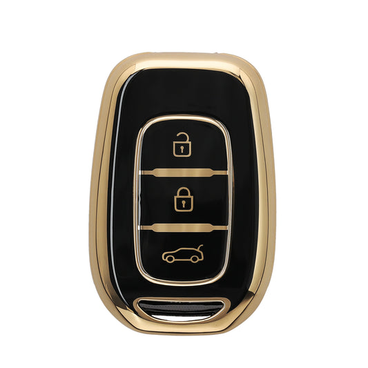 kwmobile Autoschlüssel Hülle kompatibel mit Renault 3-Tasten Dacia Sandero Stepway 2021 - Schlüsselhülle Silikon Cover - Schwarz Gold Schwarz  [dsg01]