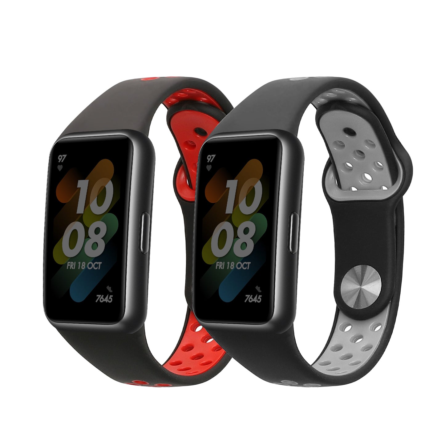 kwmobile 2x Uhrenarmband für Huawei Band 6 & 6 Pro / Honor Band 7 & 6 Armband - Fitnesstracker Band Set aus TPU Silikon - Ersatzarmband Smartwatch - Schwarz Grau Schwarz Rot Schwarz  [dsg01]