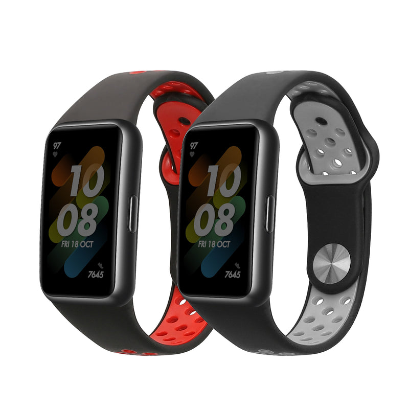 kwmobile 2x Uhrenarmband für Huawei Band 6 & 6 Pro / Honor Band 7 & 6 Armband - Fitnesstracker Band Set aus TPU Silikon - Ersatzarmband Smartwatch - Schwarz Grau Schwarz Rot Schwarz  [dsg01]