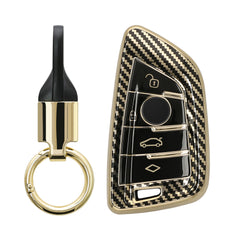 BMW 3-Button Smart Key TPU Car Key Cover Gold Carbon