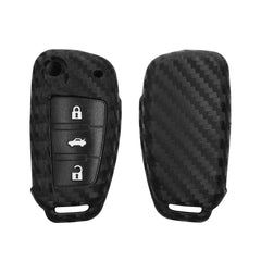 Audi 3-Button Flip Key Silicone Car Key Cover Black Carbon Fibre