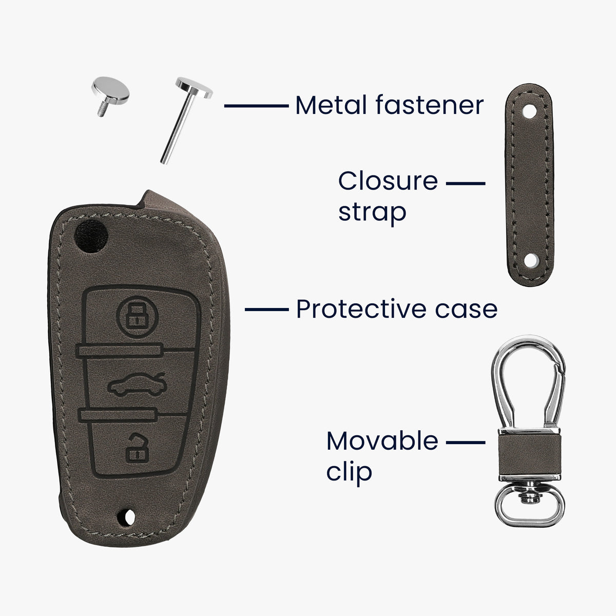 Audi 3-Button Flip Key Faux Leather Car Key Cover