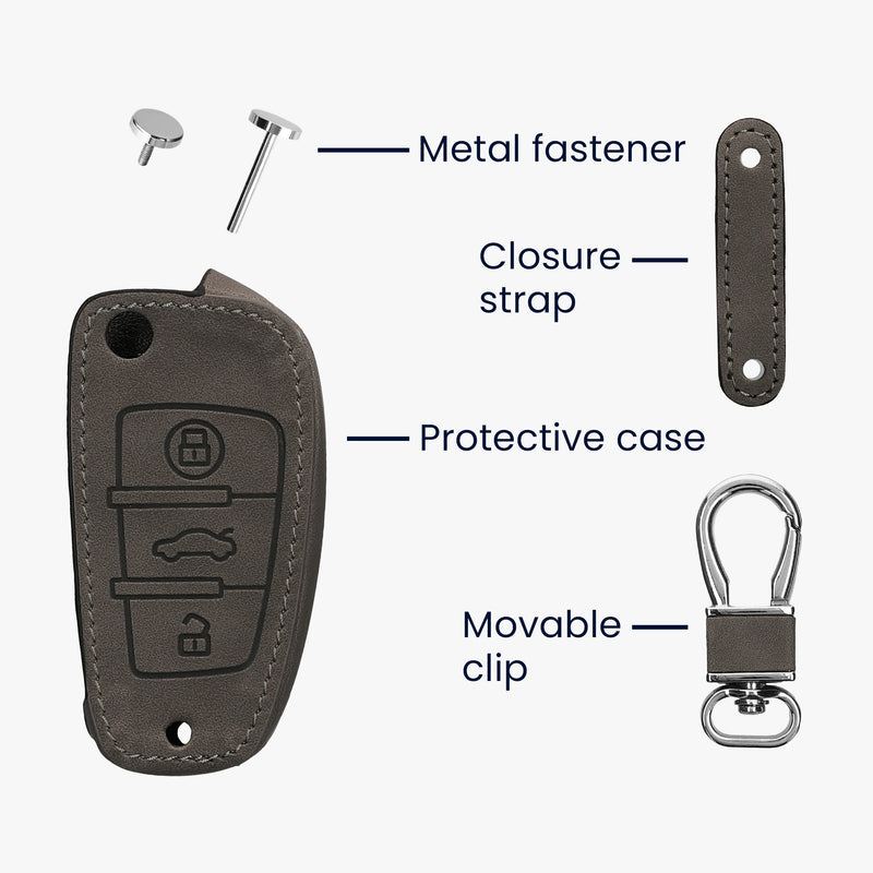 Audi 3-Button Flip Key Faux Leather Car Key Cover