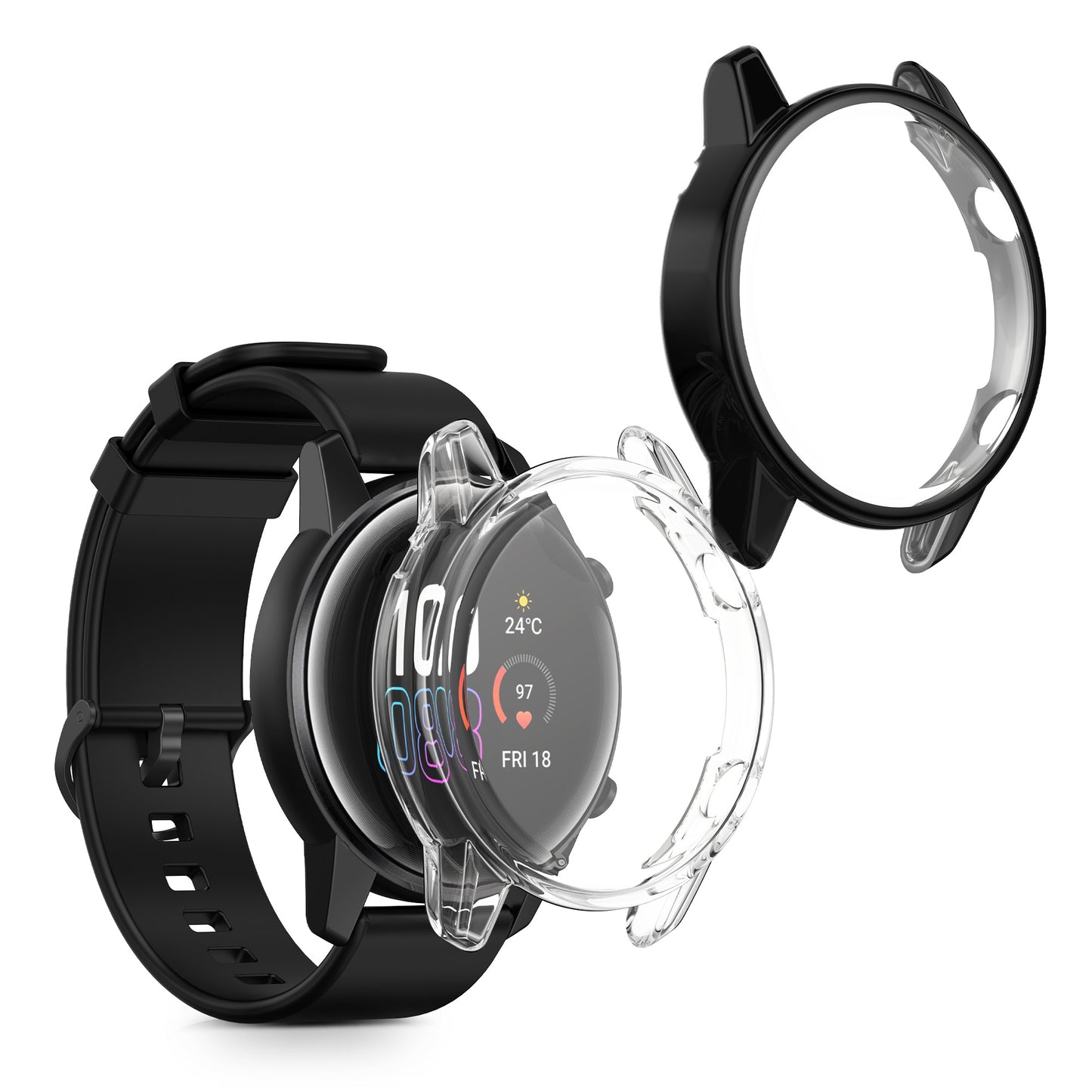 kwmobile 2x Silikon Hülle für HONOR Magic Watch 2 46mm Schutzhülle - Fullbody Display Cover Set aus Silikon - Transparent Schwarz Transparent  [dsg01]