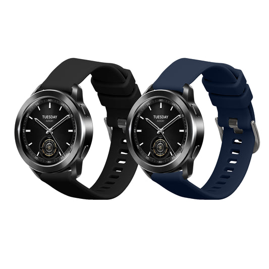 kwmobile 2x Uhrenarmband für Xiaomi Watch S3 Armband - Fitnesstracker Band Set aus TPU Silikon - Ersatzarmband Smartwatch - Schwarz Dunkelblau Schwarz  [dsg01]