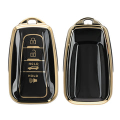 Toyota 4-Button 2018-2024 RAV4 Avalon Camry C-HR Prius Silicone Car Key Cover Glossy Black and Gold