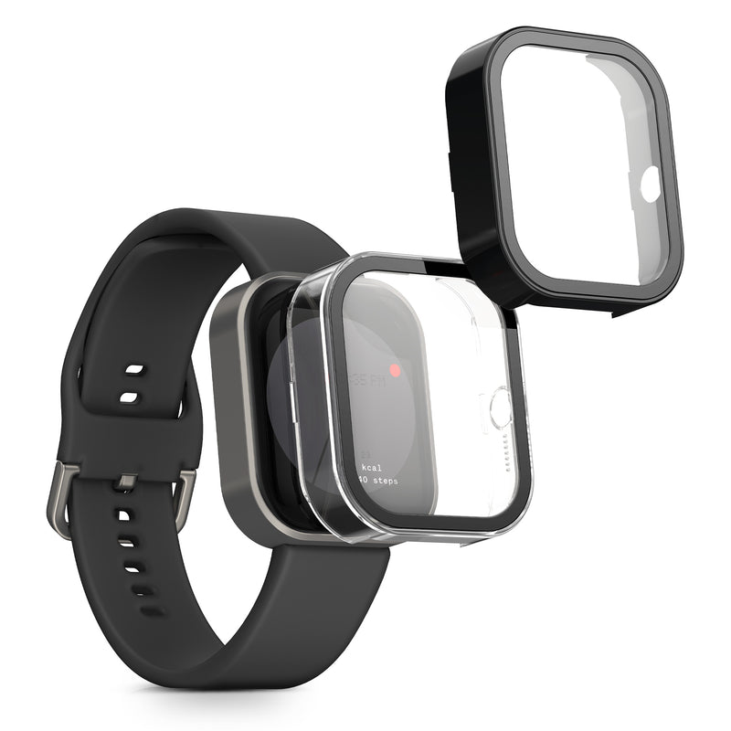 kwmobile 2x Glas Hülle für CMF by Nothing Watch Pro (D395) Schutzhülle - Fullbody Fitnesstracker Case Set aus Glas - Transparent Schwarz Transparent  [dsg01]