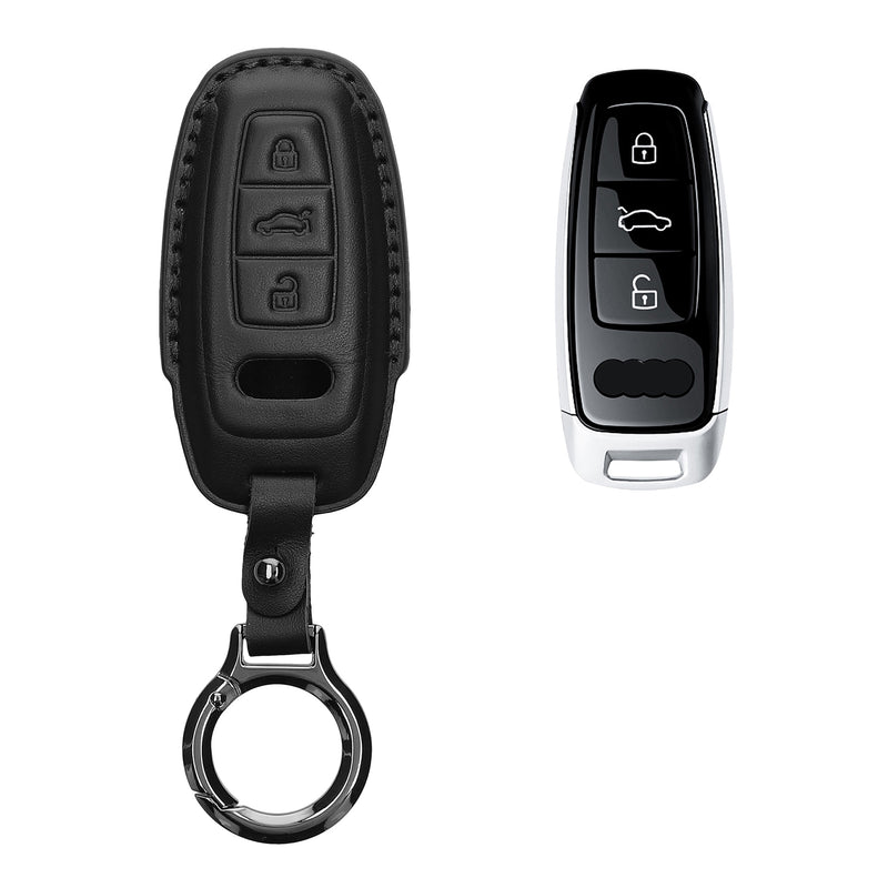 kwmobile Schlüsselhülle für Audi A6 A7 A8 Q7 Q8 3-Tasten Autoschlüssel Keyless Hülle Leder - Autoschlüssel Schlüssel Hülle - Schlüsselcover Schlüsselschutz in Schwarz Schwarz  [dsg02]