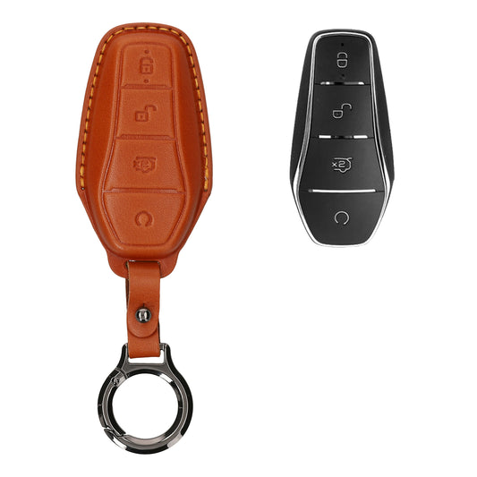 kwmobile Schlüsselhülle für BYD Atto 3 / Sealion / Han / Tang / Dolphin / Seal Hülle Leder - Autoschlüssel Schlüssel Hülle - Schlüsselcover Schlüsselschutz in Braun Braun  [dsg01]