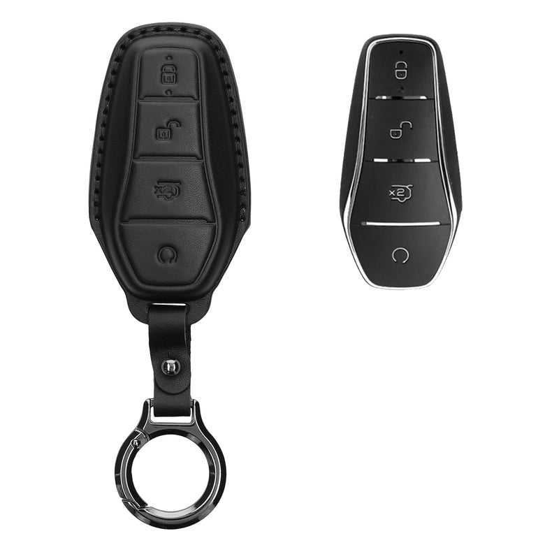 kwmobile Schlüsselhülle für BYD Atto 3 / Sealion / Han / Tang / Dolphin / Seal Hülle Leder - Autoschlüssel Schlüssel Hülle - Schlüsselcover Schlüsselschutz in Schwarz Schwarz  [dsg02]