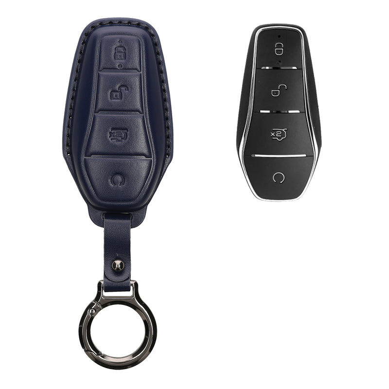 kwmobile Schlüsselhülle für BYD Atto 3 / Sealion / Han / Tang / Dolphin / Seal Hülle Leder - Autoschlüssel Schlüssel Hülle - Schlüsselcover Schlüsselschutz in Dunkelblau Dunkelblau  