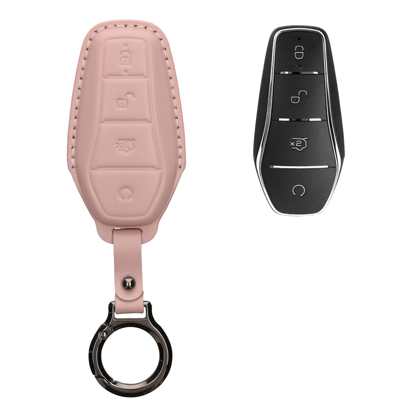 kwmobile Schlüsselhülle für BYD Atto 3 / Sealion / Han / Tang / Dolphin / Seal Hülle Leder - Autoschlüssel Schlüssel Hülle - Schlüsselcover Schlüsselschutz in Altrosa Altrosa  