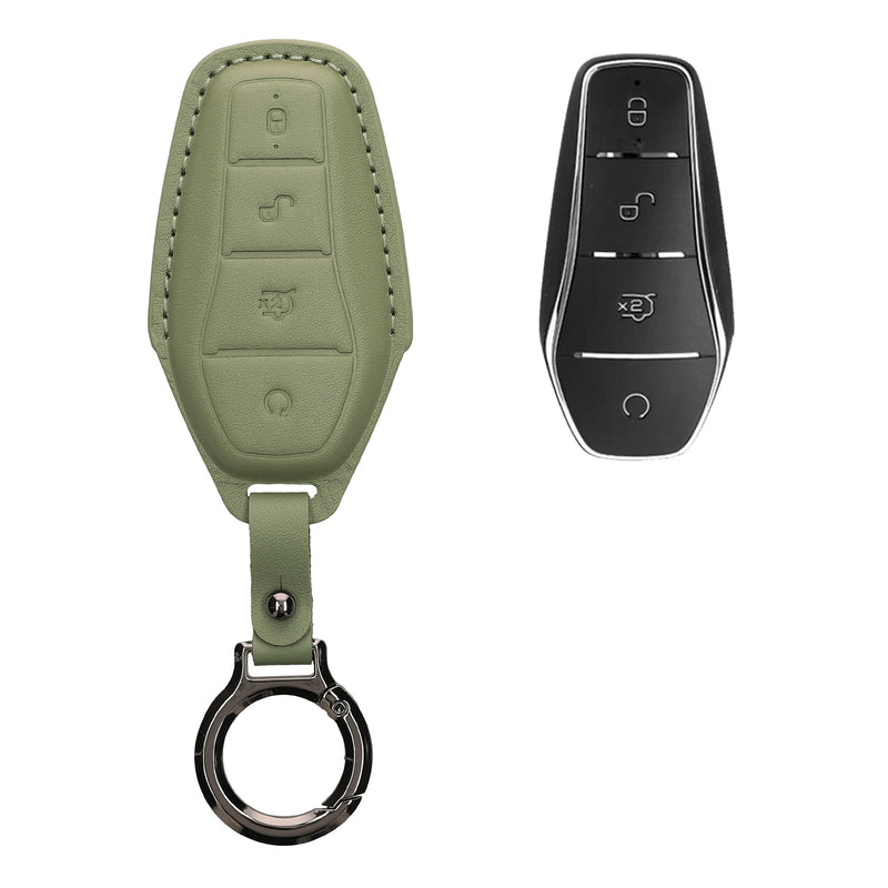 kwmobile Schlüsselhülle für BYD Atto 3 / Sealion / Han / Tang / Dolphin / Seal Hülle Leder - Autoschlüssel Schlüssel Hülle - Schlüsselcover Schlüsselschutz in Graugrün Graugrün  
