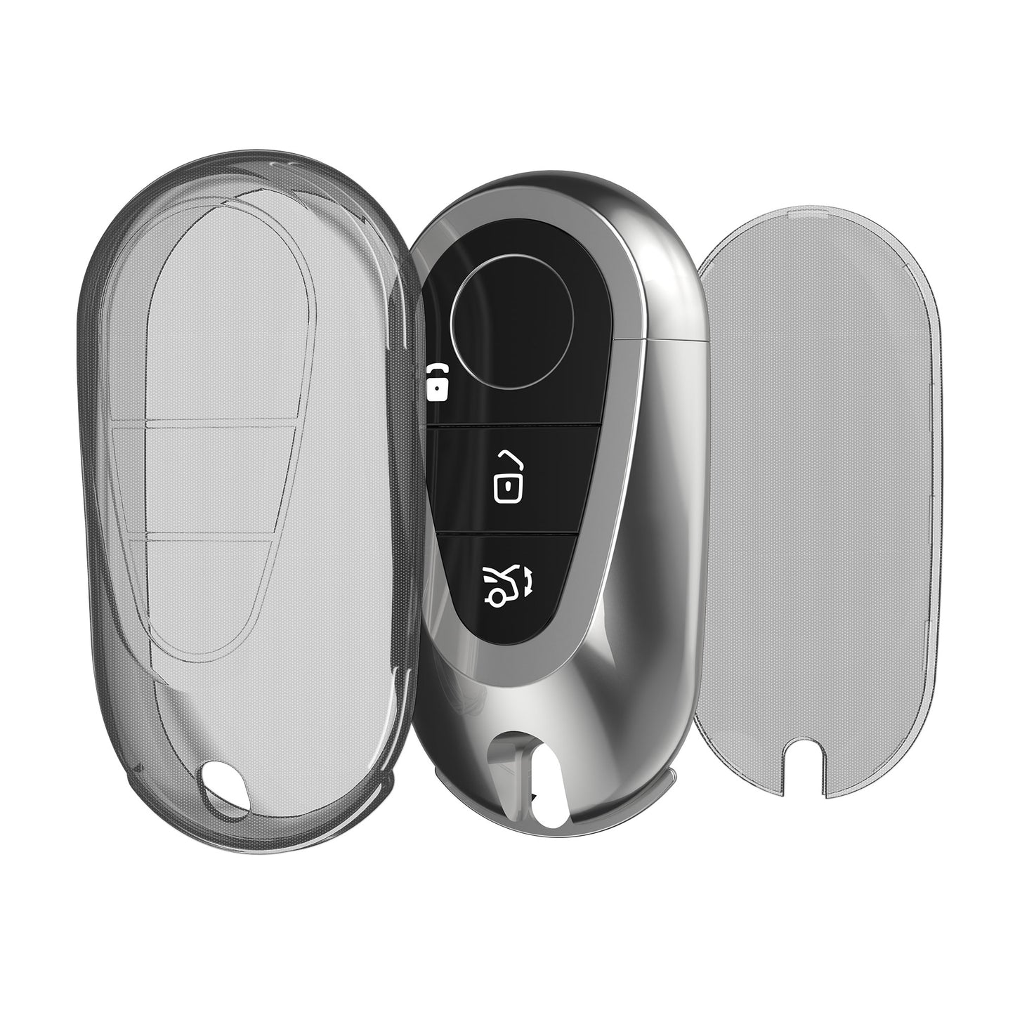 kwmobile Schlüsselhülle für Mercedes Benz 3-Tasten Smart Autoschlüssel Hülle - Autoschlüssel Schlüssel Hülle aus TPU Silikon - Schlüsselschutz Gehäuse in Schwarz Transparent Schwarz  [dsg02]