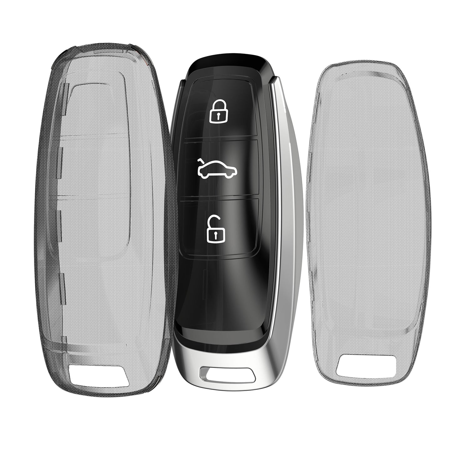 kwmobile Schlüsselhülle für Audi A6 A7 A8 Q7 Q8 3-Tasten Autoschlüssel Keyless Hülle - Autoschlüssel Schlüssel Hülle aus TPU Silikon - Schlüsselschutz Gehäuse in Schwarz Transparent Schwarz  [dsg02]