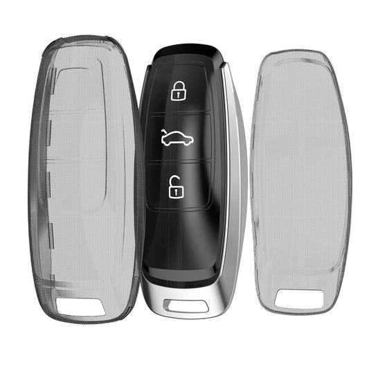 kwmobile Schlüsselhülle für Audi A6 A7 A8 Q7 Q8 3-Tasten Autoschlüssel Keyless Hülle - Autoschlüssel Schlüssel Hülle aus TPU Silikon - Schlüsselschutz Gehäuse in Schwarz Transparent Schwarz  [dsg02]