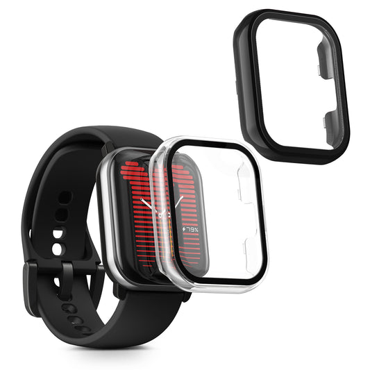 kwmobile 2x Glas Hülle für Amazfit Active (A2211) Schutzhülle - Fullbody Fitnesstracker Case Set aus Glas - Transparent Schwarz Transparent  [dsg01]