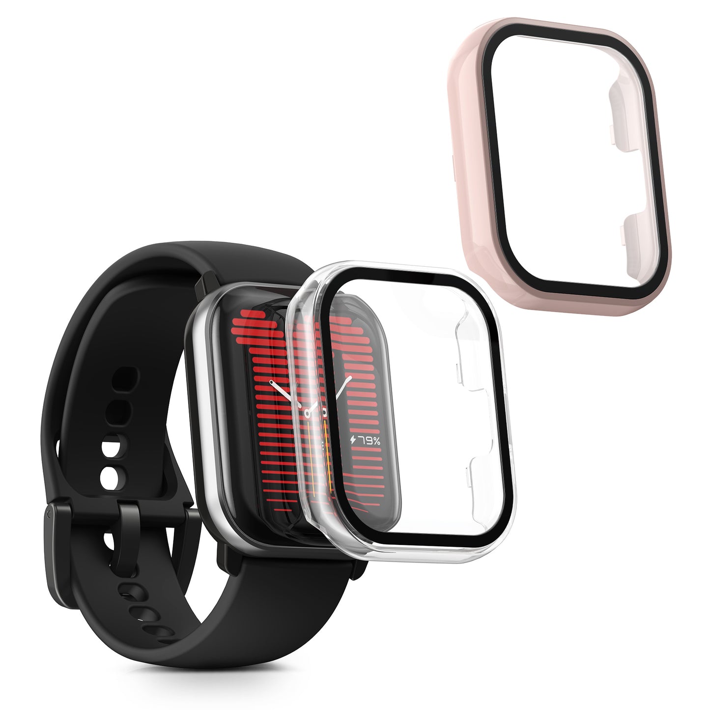 kwmobile 2x Glas Hülle für Amazfit Active (A2211) Schutzhülle - Fullbody Fitnesstracker Case Set aus Glas - Transparent Altrosa Transparent  [dsg02]