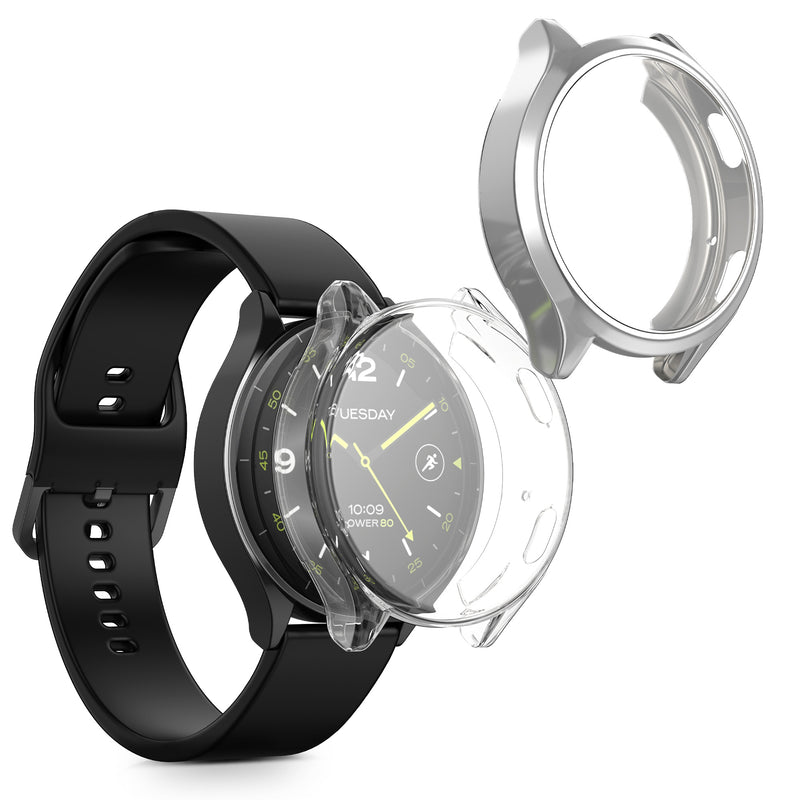 kwmobile 2x Silikon Hülle für Xiaomi Watch 2 Schutzhülle - Fullbody Display Cover Set aus Silikon - Silber Transparent Silber  [dsg02]