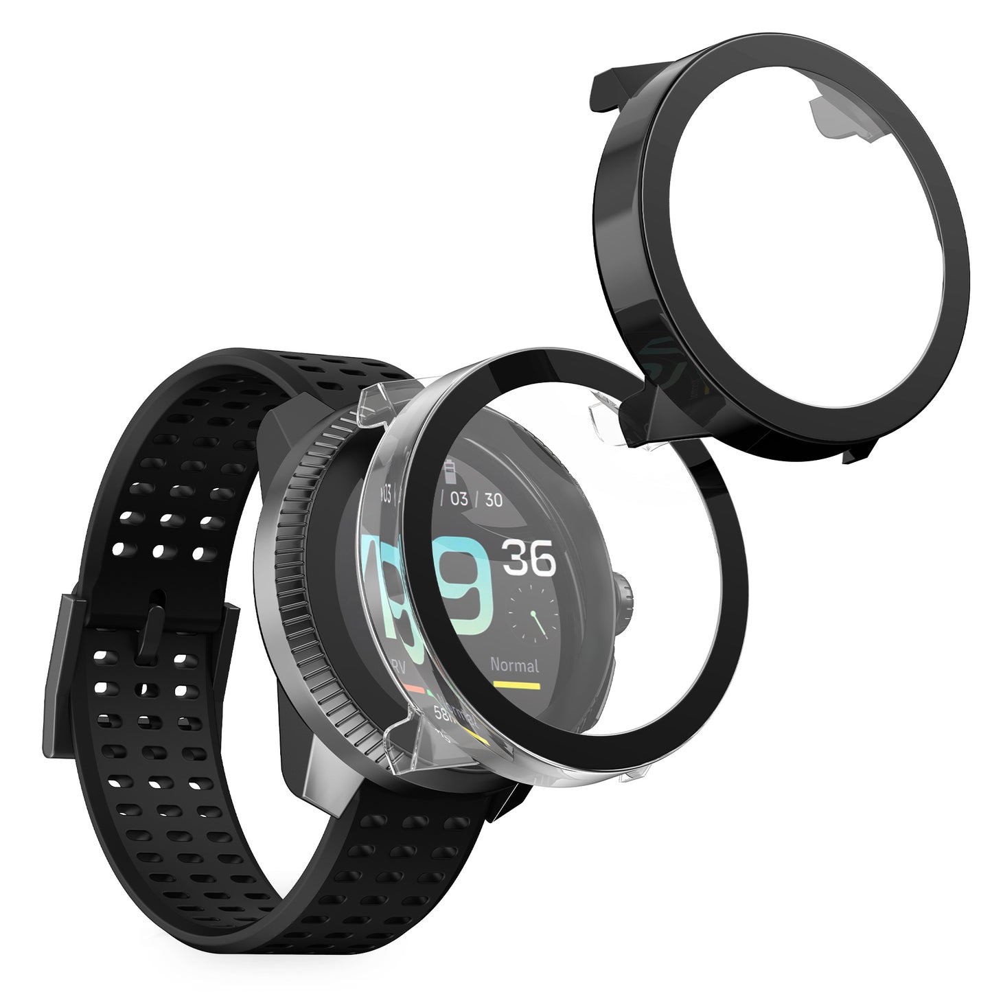 kwmobile 2x Glas Hülle für Suunto Race S Schutzhülle - Fullbody Fitnesstracker Case Set aus Glas - Transparent Schwarz Transparent  [dsg02]